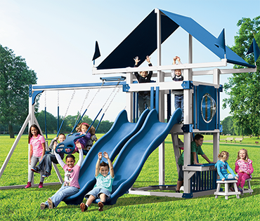 Swing Kingdom Kastle Tower vinyl playsets sold, installed, and serviced by Play King, Davie Florida