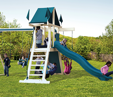Swing Kingdom Mountain Climber SK-3 vinyl playset sold, installed, serviced by Play King, South Florida swing set dealer
