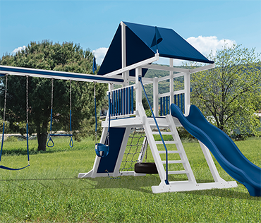 Swing Kingdom Mountain Climber SK-4 vinyl playset sold, installed, serviced by Play King, South Florida swing set dealer