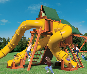 Woodplay Mega Set 2, Outback 6' with Spider Slide, sold, installed, serviced by Play King, South Florida Woodplay dealer
