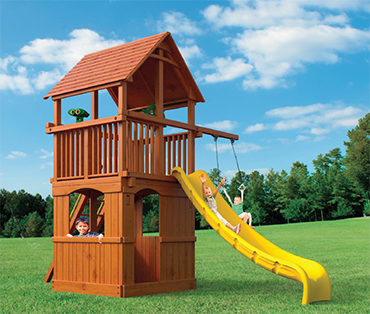 Woodplay Playhouse 6' G cedar playset sold, installed, serviced by Play King, South Florida Woodplay dealer