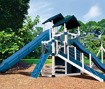 RL-10 Cliff Lookout Double Tower vinyl playset from Play King, Swing Kingdom dealer in Davie, Florida