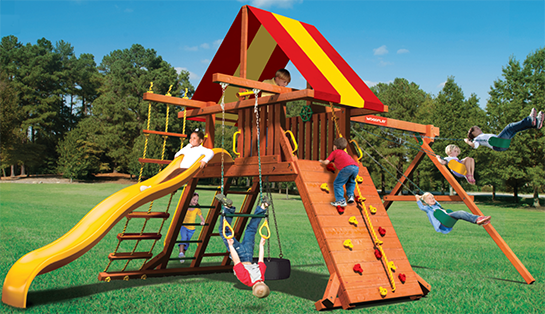 Woodplay Lions Den-A, cedar playset sold, installed, serviced by Play King, South Florida Woodplay dealer