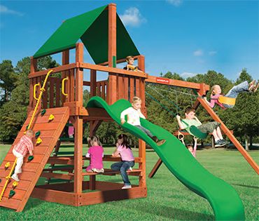 Woodplay Monkey Tower-A, cedar playset sold, installed, serviced by Play King, South Florida Woodplay dealer