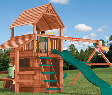 Woodplay Monkey Tower-F, cedar playset sold, installed, serviced by Play King, South Florida Woodplay dealer