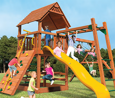Cedar playset, Woodplay Monkey Tower-G, sold, installed, and serviced by Play King from Davie Florida
